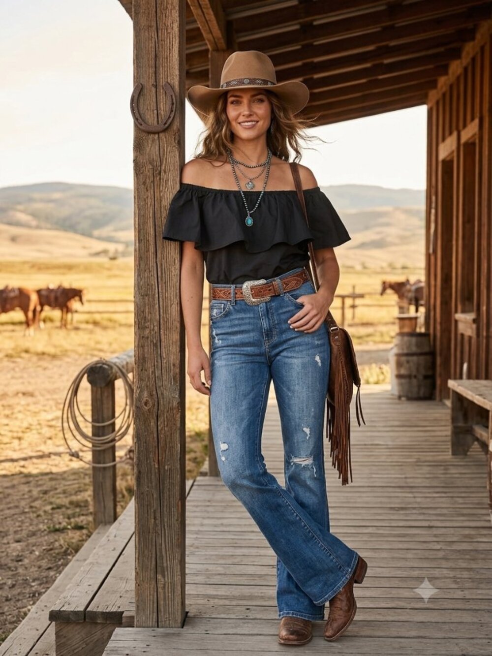 Mimosa Black Flowy Off-the-Shoulder Ruffle Top 100% Cotton Western Boho